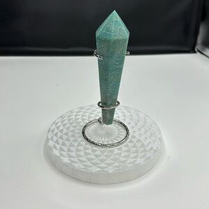 Wand of Amazonite including stand.  Weight 6.4 oz. Height 6 1/2 inches